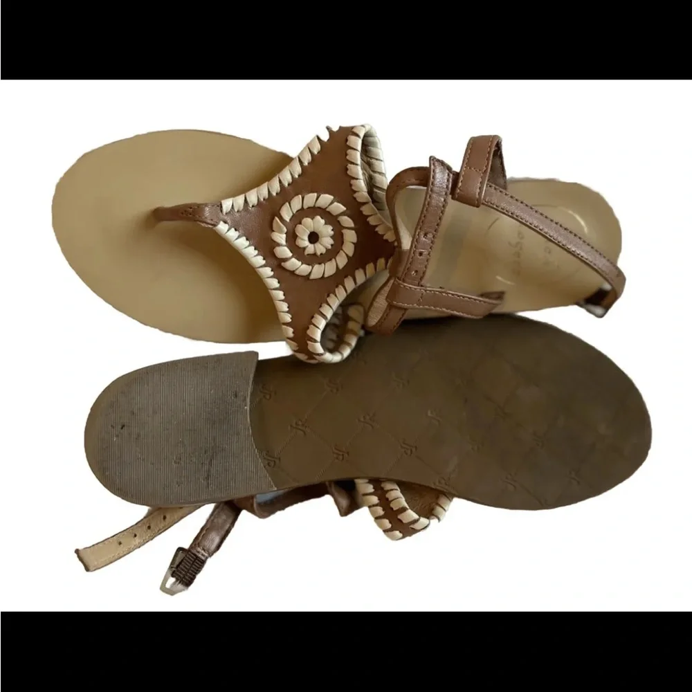 Jack Rogers Maci Brown Leather Whipstitch Buckle Strap Sandals Size 6 - Picture 8 of 8